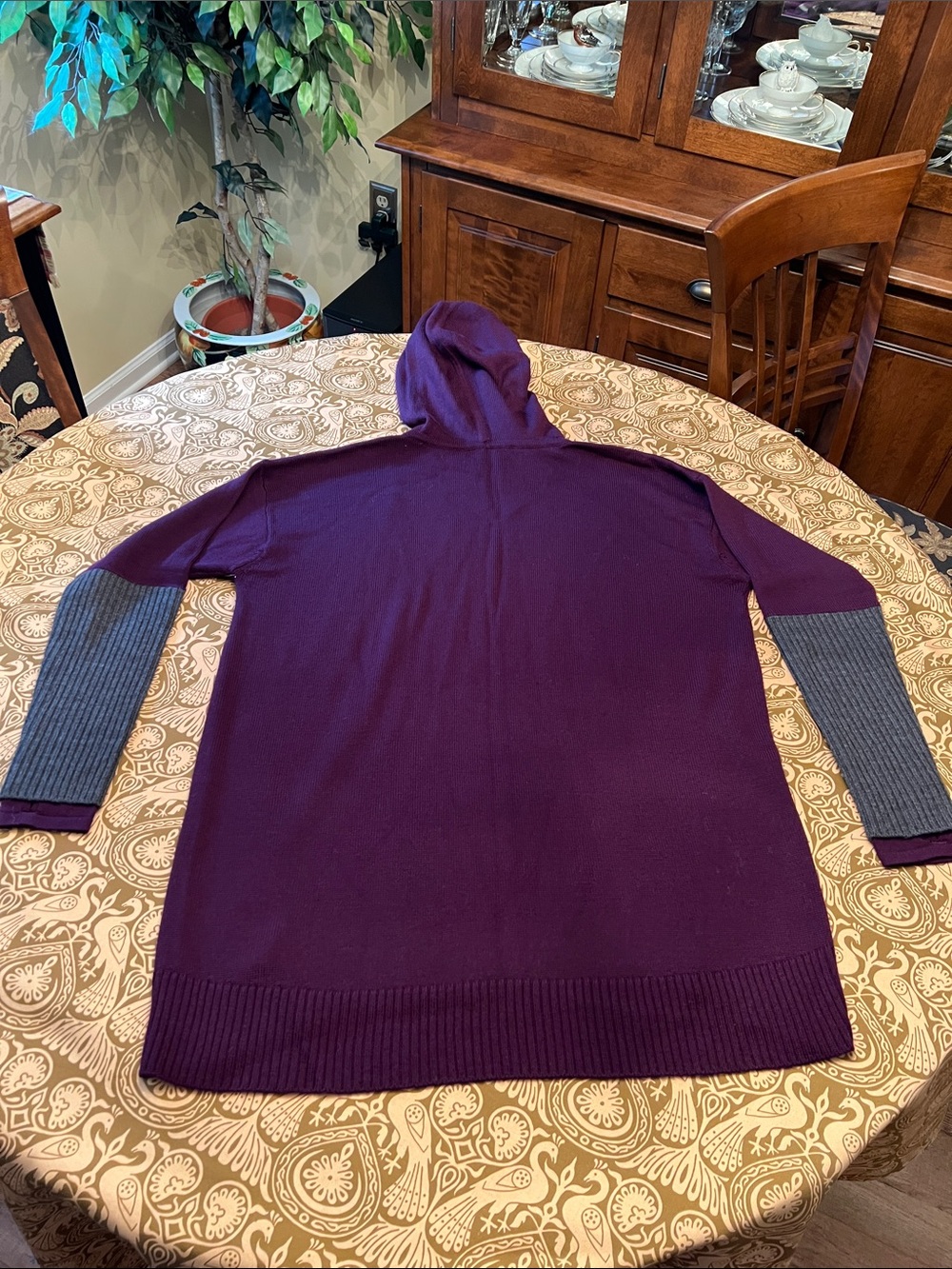 Athleta Purple Hooded Tunic Sweater with Gray Sleeve Panels - Picture 8 of 10
